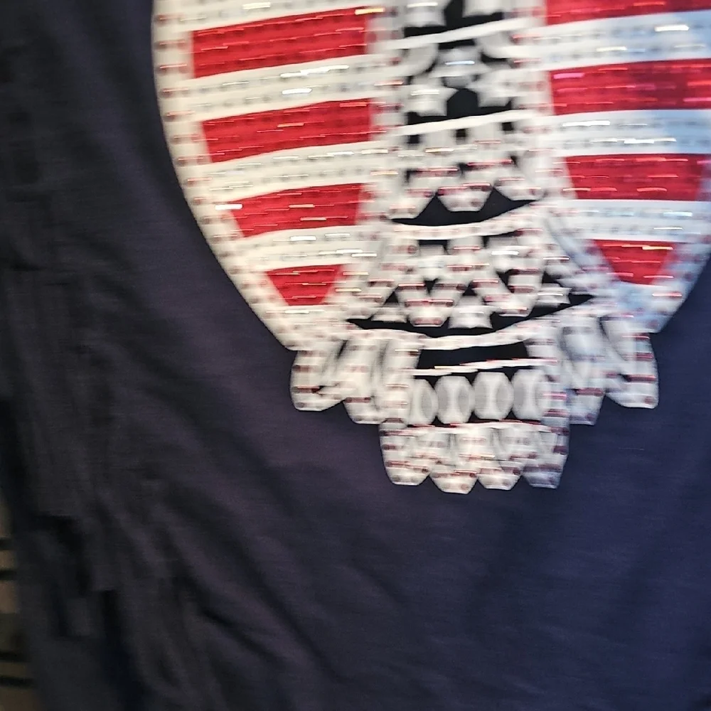 Justice Girls Navy Blue Owl Embellished Patriotic Top Size 12 Like New